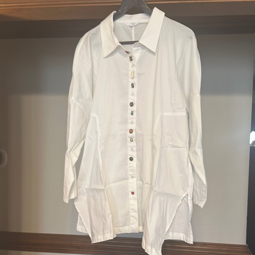 Women’s jeweled White Button-Up Shirt